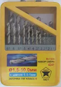 Набор сверл по металлу 19 шт. в металлической упаковке, 1.0-10.0 мм, арт. №114.40